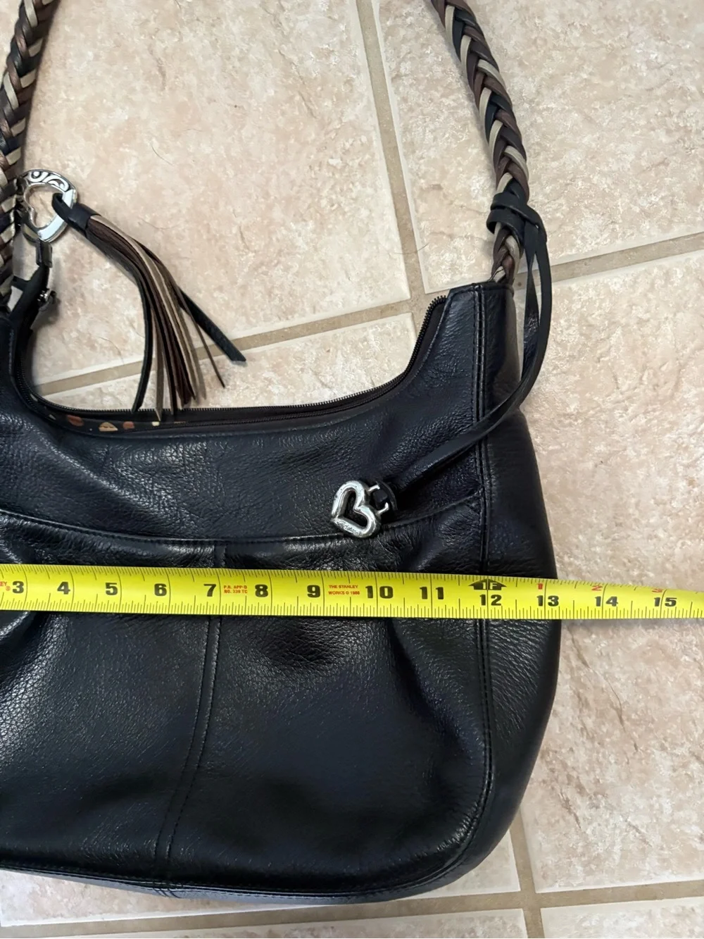 Brighton Barbados hobo shoulder bag made of black pebbled leather w/zipper top
